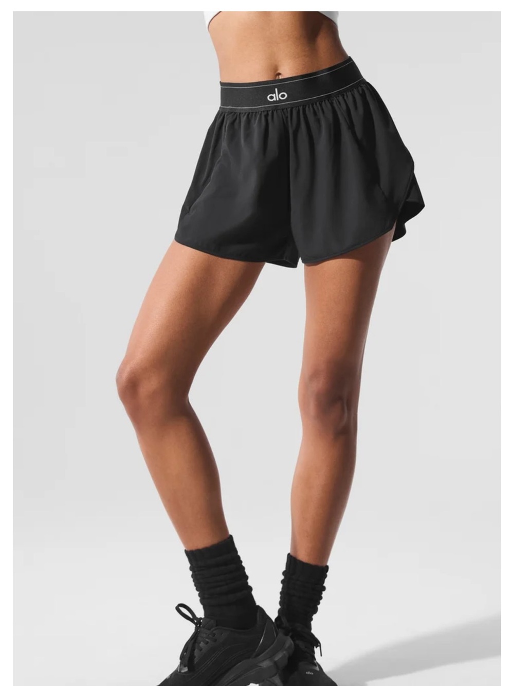 ALO Yoga Black Athletic Running Shorts with Logo Waistband
